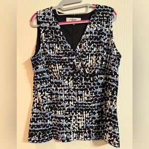 Jones Studio Black and Blue Patterned Blouse